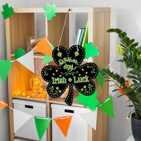 Jetec St. Patrick's Day Decorative Signage, 2 Pieces Wood Shamrock Wall Mount 12 x 12 Inches, Irish Hanging Welcome Home Wall Decor for St Patricks Day Party in Saudi Arabia