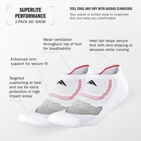 adidas Superlite Performance Tabbed No Show Running Socks with Achilles Protection (2-Pair) in Saudi Arabia