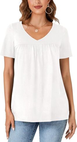 Vrtige Women's Tunic Top Casual V Neck Short Sleeve Loose Fit Summer Shirt Blouse in Saudi Arabia