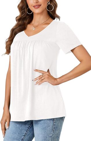 Vrtige Women's Tunic Top Casual V Neck Short Sleeve Loose Fit Summer Shirt Blouse in Saudi Arabia