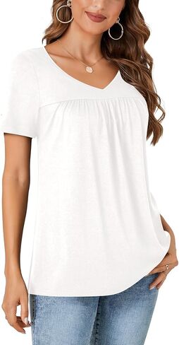 Vrtige Women's Tunic Top Casual V Neck Short Sleeve Loose Fit Summer Shirt Blouse in Saudi Arabia