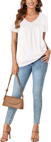 Vrtige Women's Tunic Top Casual V Neck Short Sleeve Loose Fit Summer Shirt Blouse in Saudi Arabia