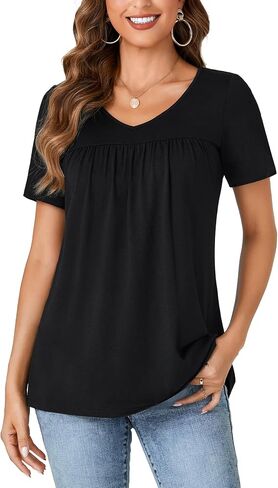 Vrtige Women's Tunic Top Casual V Neck Short Sleeve Loose Fit Summer Shirt Blouse in Saudi Arabia