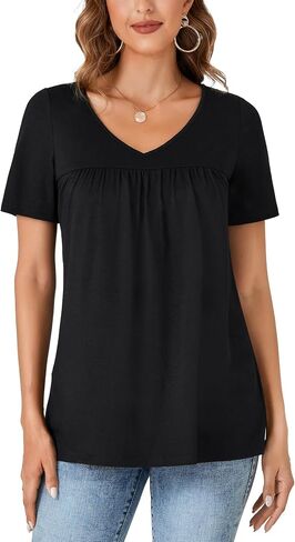 Vrtige Women's Tunic Top Casual V Neck Short Sleeve Loose Fit Summer Shirt Blouse in Saudi Arabia