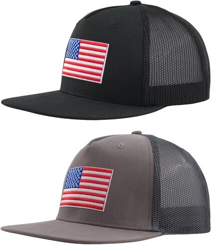 XXL Oversize 2 Pack 5-Panel American Flag Mesh Back Trucker Flat Brim Hat in Saudi Arabia