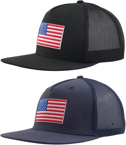 XXL Oversize 2 Pack 5-Panel American Flag Mesh Back Trucker Flat Brim Hat in Saudi Arabia