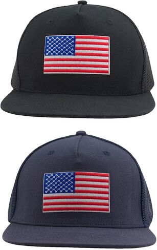 XXL Oversize 2 Pack 5-Panel American Flag Mesh Back Trucker Flat Brim Hat in Saudi Arabia