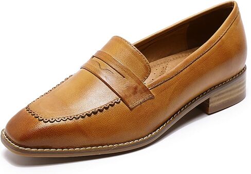 Mona flying Women's Top Leather Square Toe Penny Loafer Dress Casual Slip on Flat Office Work Shoes for Ladies in Saudi Arabia