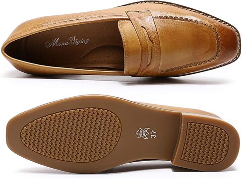 Mona flying Women's Top Leather Square Toe Penny Loafer Dress Casual Slip on Flat Office Work Shoes for Ladies in Saudi Arabia