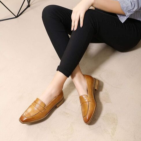 Mona flying Women's Top Leather Square Toe Penny Loafer Dress Casual Slip on Flat Office Work Shoes for Ladies in Saudi Arabia