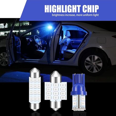 24 قطعة T10 استبدال ضوء مؤشر LED للسيارة، مصابيح إضاءة لوحة ترخيص السيارة فائقة السطوع 12 فولت، ملحقات إضاءة قراءة السيارات العالمية المقاومة للماء لشاحنة سيارات الدفع الرباعي (أزرق) in Kuwait