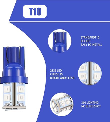 24 قطعة T10 استبدال ضوء مؤشر LED للسيارة، مصابيح إضاءة لوحة ترخيص السيارة فائقة السطوع 12 فولت، ملحقات إضاءة قراءة السيارات العالمية المقاومة للماء لشاحنة سيارات الدفع الرباعي (أزرق) in Kuwait