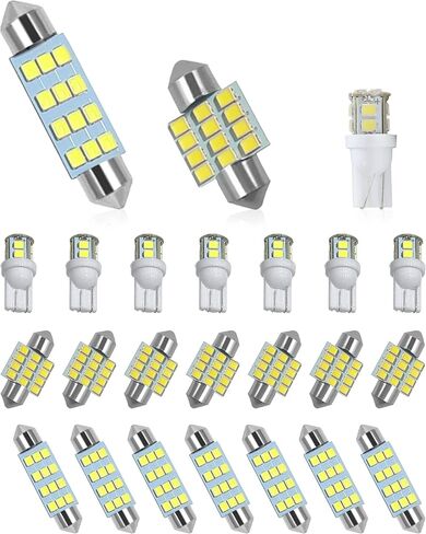 YAKEFLY 24 Pieces Car Led Bulb,Dome Light LED Car Bulb Kit Set,Car Led Combination Set,LED Interior Replacement Bulbs,Used for Car Interior Lights,Indoor Map Dome Lights(White) in Saudi Arabia