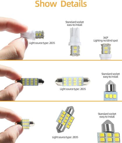 YAKEFLY 24 Pieces Car Led Bulb,Dome Light LED Car Bulb Kit Set,Car Led Combination Set,LED Interior Replacement Bulbs,Used for Car Interior Lights,Indoor Map Dome Lights(White) in Saudi Arabia