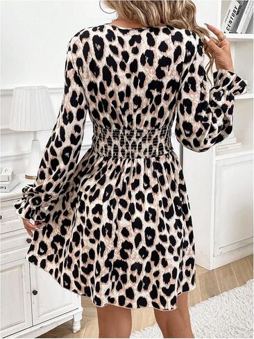 MakeMeChic Women's Floral Long Sleeve Dresses V Neck Ruched Shirred A Line Flare Mini Dress in Saudi Arabia