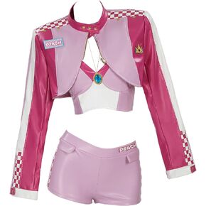 miccostumes Women's Costume Peach Cosplay Casual Outfit Pink Racing Suit Short Top and Jacket with Shorts Necklace