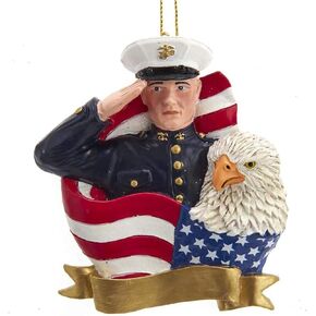 U.S. Marine Corps® Marine With American Flag and Eagle Ornament For Personalization