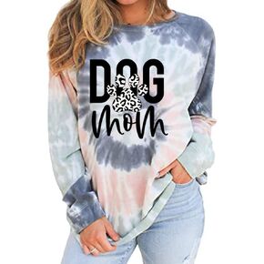 MUZHI المرأة عادية كتلة اللون التعادل صبغ Crewneck الإيمان على الخوف كم طويل فضفاض البلوز البلوز القمم