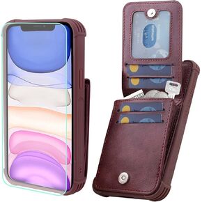 VANAVAGY Compatible for iPhone 11 Wallet Case for Women and Men,Leather Magnetic Clasp Flip Folio Phone Cover with Credit Card Holder and Coin Pocket,Black