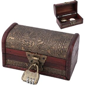 Vintage Wooden Box, Classical European Style Jewelry Storage Box Retro Wooden Treasure Chest Container for Home Office Decoration(Password lock)