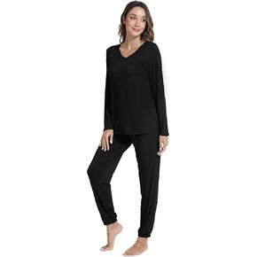 WiWi Women's Pajama Set Soft Long Sleeve Pajamas Viscose from Bamboo Top and Bottom V-neck Sleepwear Nightwear S-XXL