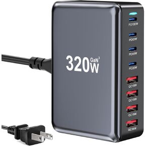 440W Fast USB C Charger GAN Charger Block 8 Port Charging Station HUB Brick Dual PD PPS 100W Wall Charger Compatible with MacBook Pro/Air/All iPad iPhone 16/15/14/13/Pro Max//Galaxy S23/22 etc