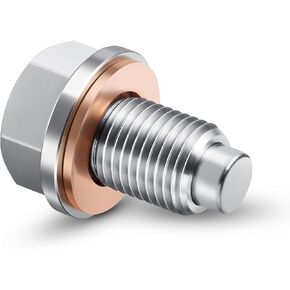 M12 x1.25 Magnetic Oil Drain Plug Stainless Steel with Red Copper Washer Gaskets Replacement for Toyota, Lexus, Nissan, Infiniti