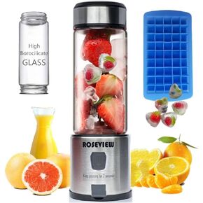 Portable Smoothie blender ROSEVIEW Glass bottle USB rechargeable mini Handheld Ice Shakes Cup 2 blend juicer Cordless Personal smoothies maker Fruit mixer