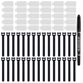 60 Pcs White Write-On Cable Labels and Reusable Velcro Fastening Ties Set, 30 Pcs Cord/Wire Labels and 30 Pcs Cable Ties, Cord Labels for Electronics, Home & Office Supplies Cord Management