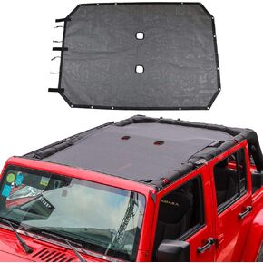 JeCar 4 Door Durable Polyester Mesh Shade Top Cover Provides UV Sun Protection for Jeep Wrangler JK & Unlimited 2007-2018 (Black)