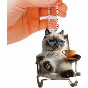 Cute Siamese Cat Car Hanging Ornament, Cat Car Rear View Mirror Decor Hanging Accessories, Acrylic Christmas Tree Decorations Siamese cat Themed Gifts.