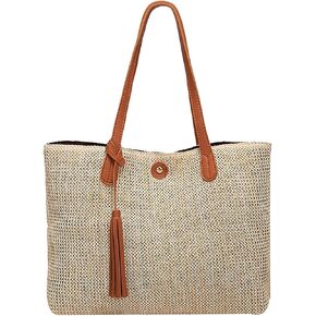 Goclothod Fashion Handbags Women Woven Straw Bag Summer Beach Tote Purse