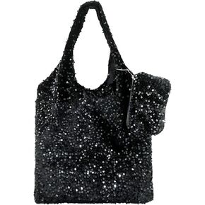 Womens Sequin Tote Bag, Sparkly Shoulder Bag, Elegant Handbag, Large Capacity Shopping Bag Matching Coin Purse