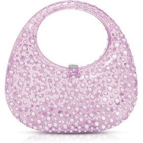 Clutch Purses for Women, Diamantes Evening Bag, Pink Acrylic Tote Bag, Small Tote Bag, Handbags for Wedding, Prom, Parties, Travel (Purple)