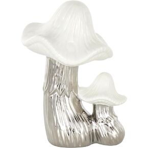 Deco 79 Ceramic Mushroom Decorative Sculpture Home Decor Statue with White Tops and Textured Grooves, Accent Figurine 7" x 6" x 10", Gold