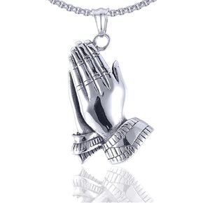 Fashion Stainless Steel Prayer of Hand Pendant Necklace,24" Link Chain
