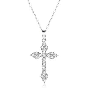 Moissanite Cross Necklace for Women Men,925 Sterling Silver Cross Necklaces 2.8CTTW D Color VVS1 Moissanite Pendant Necklace,Christian Gift for Women Men