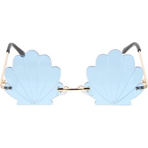 1Pc Fashion Sunglasses Shell Shaped Eyeglasses Rimless Wave Sunglasses for Adults Party Glasses (Blue)