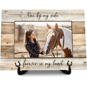 Horse Picture Frame Gift, Rustic Horses Photo Frame Gift, Horses Decor Gifts for Women Men Horse Lover Pet Owner, Horse Mom Gifts, One By My Side Forever in My Heart Photo Frame Desk Decor -23