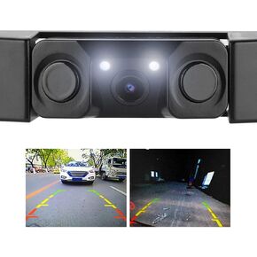 Parking View Camera License Plate Backup Camera, 3 in 1 Car License Plate Frame Parking Sensor Rearview Reverse Backup Camera 2LED License Plate Camera for Car Pickup SUV