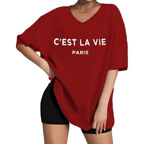 Zoyami Womens Oversized V Neck T Shirts Graphic Vintage Tees Casual Loose Fitting Short Sleeve Tops