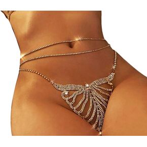 Women Sexy Rhinestone Underwear Panties Body Chain Crystal G-String Belly Waist Chain Blingbling Thong Night Jewelry