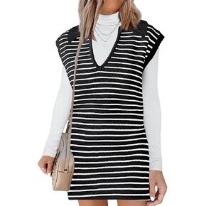 Womens Trendy Striped Sweater Vest Overall Dresse Fall Winter Business Casual Dresses Outfits for Women 2024
