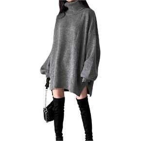 SOLY HUX Women's Fall Knit Sweater Dress Turtleneck Drop Shoulder Long Sleeve Split Hem Short Dresses