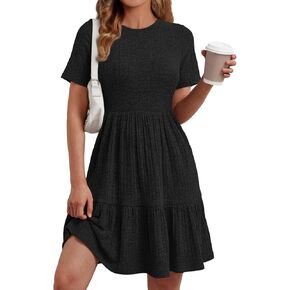 LILLUSORY Women Summer Casual Sweater Dresses Short Sleeve Crewneck Knit Dress Trendy Outfits