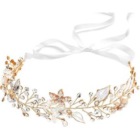 Coucoland Flower Girl Fairy Headpiece - First Communion Crystal Crown Tiara Hair Piece Baby Breath Headband for Wedding Brides Bridal Hair Accessories