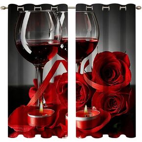 Blackout Curtains, Romantic Red Rose Wine Flowers Window Curtains Treatment Drapes for Living Room Bedroom Hotel,2 Panels, 52W x 63H
