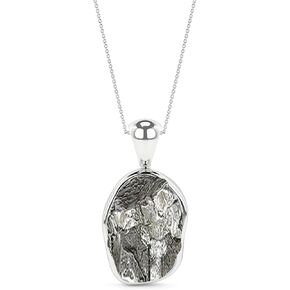 11x7mm Natural Raw Meteorite Pendant Necklace for Women in Sterling Silver, August Birthstone Jewelry Gifts for Her Birthday, Anniversary, Graduation (Bezel-Set)