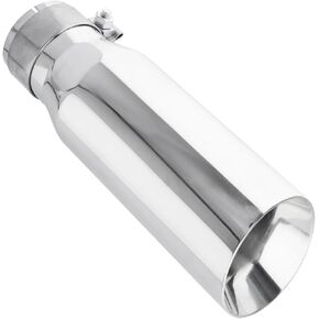 304 Stainless Steel Car Exhaust Tip, 4" Inlet, 5" Outlet, 12" Overall Length, Polished Dual-Layer Slant Cut Design, Clamp-On for 4-Inch Outside Diameter Tailpipe