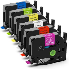 Replacement for Brother P-Touch Label Tape 3/4 Inch TZ Tape 18mm 0.7 Inch Laminated Colored Label Maker Tape Compatible with Brother PT-D400 PT-D610BT PT-D410, White/Red/Yellow/Blue/Green/Pink, 6PK
